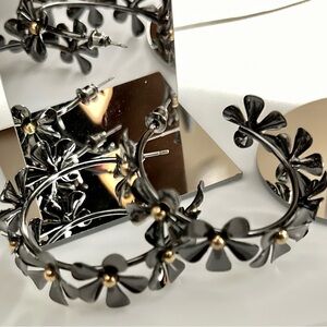 Black Floral Hoop Earrings